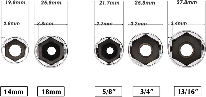 EMENTOL 5PCS 3/8" Drive Spark Plug Socket Set, CR-V, SAE and Metric, 3/8" Drive 6-Point Socket Set - Image 4